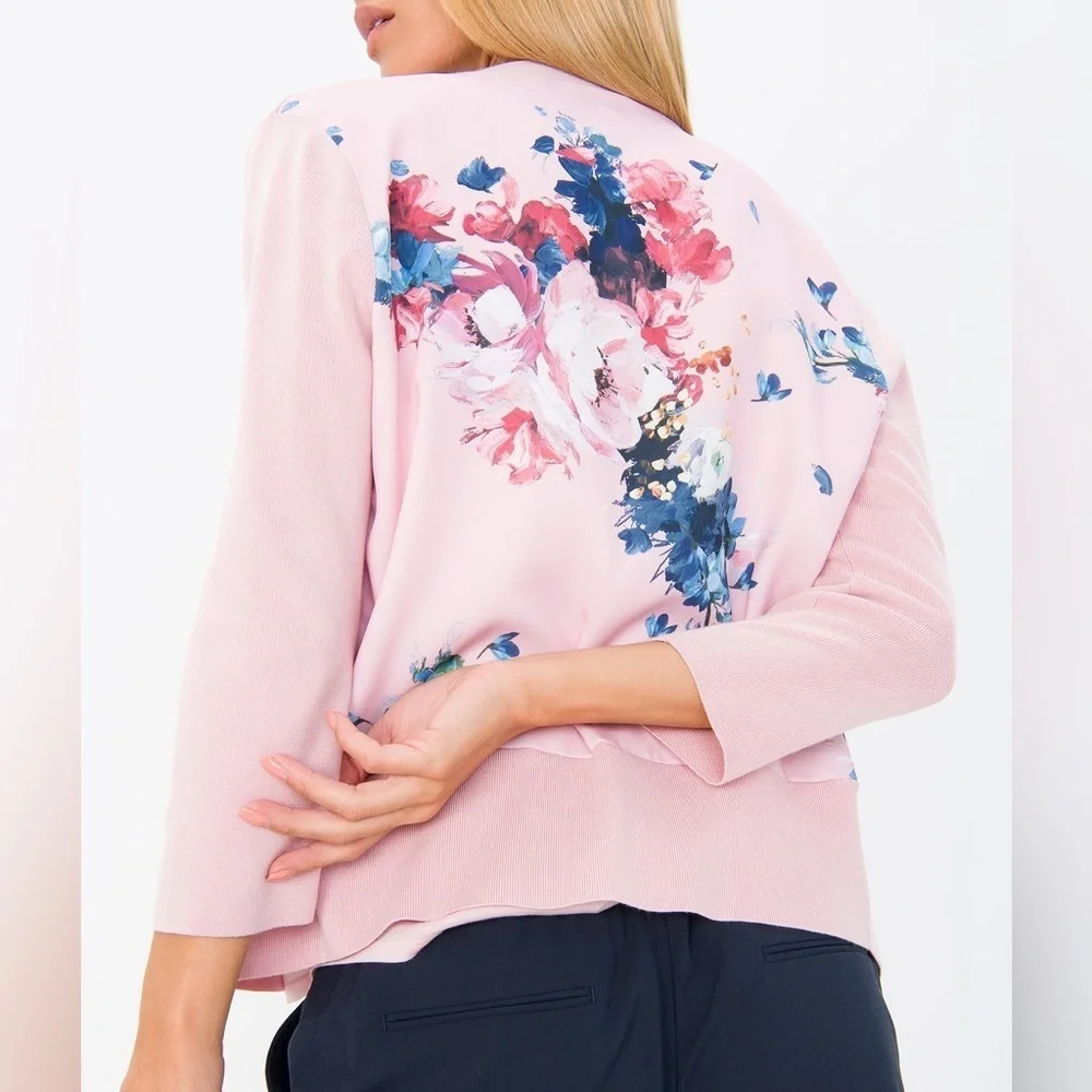 Ted Baker London Elowsi Open Front Pink Floral Back Cardigan Size S - Picture 8 of 9